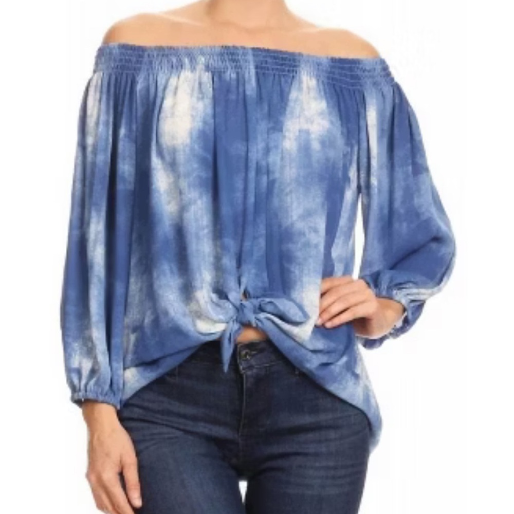 Ariella tie dye Tie Front off shoulder Tunic Top
